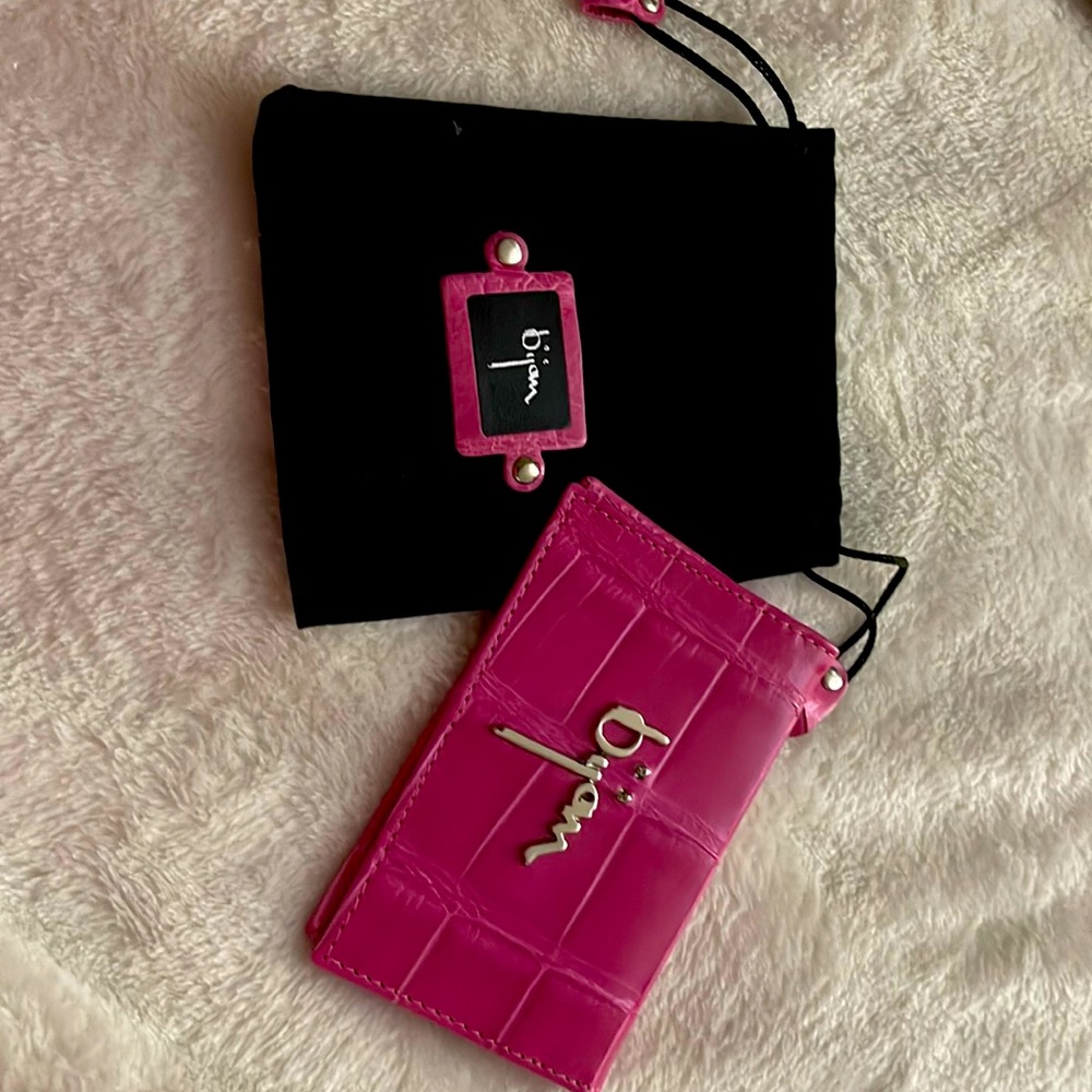 Hot Pink Alligator Card Holder Bijan Made in Italy